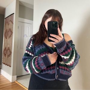 90s Chunky Colorful Cardigan Sweater